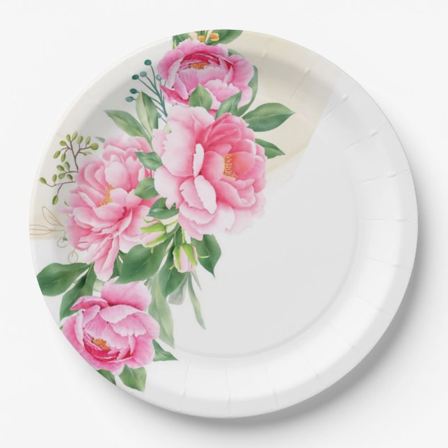 Paper Plates-Pink Peonies Plate (Front)