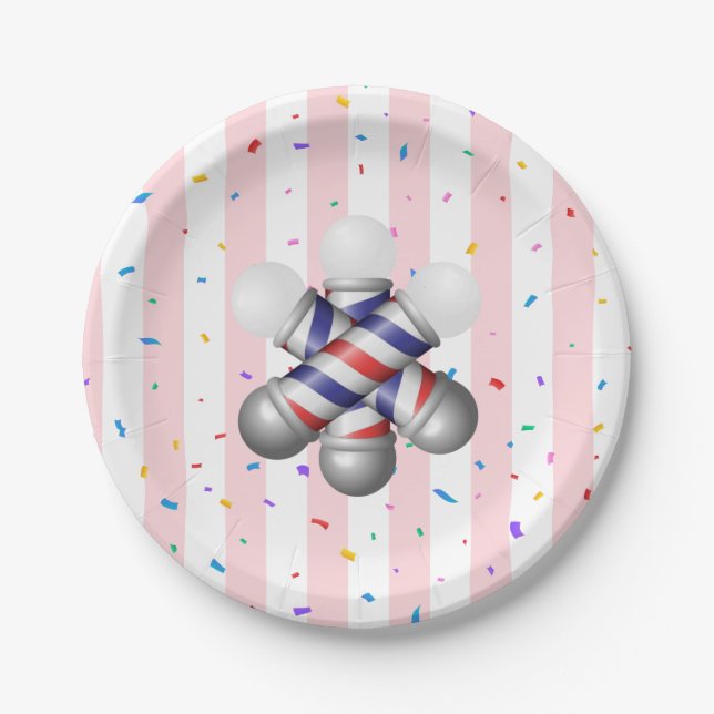 Paper Plates, Pink & White Stripe Barber Pole  Plate (Front)