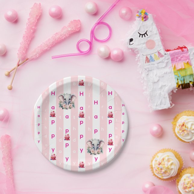 Paper Plates, Pink & White Stripe Birthday Plate (Party)