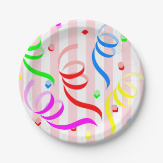 Paper Plates, Pink & White Stripe Confetti Plate