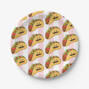 Paper Plates, Pink & White Stripe Tacos Paper Plate