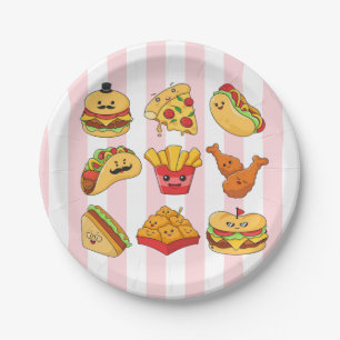 Paper Plates, Pink & White Tacos Stripe  Paper Plate