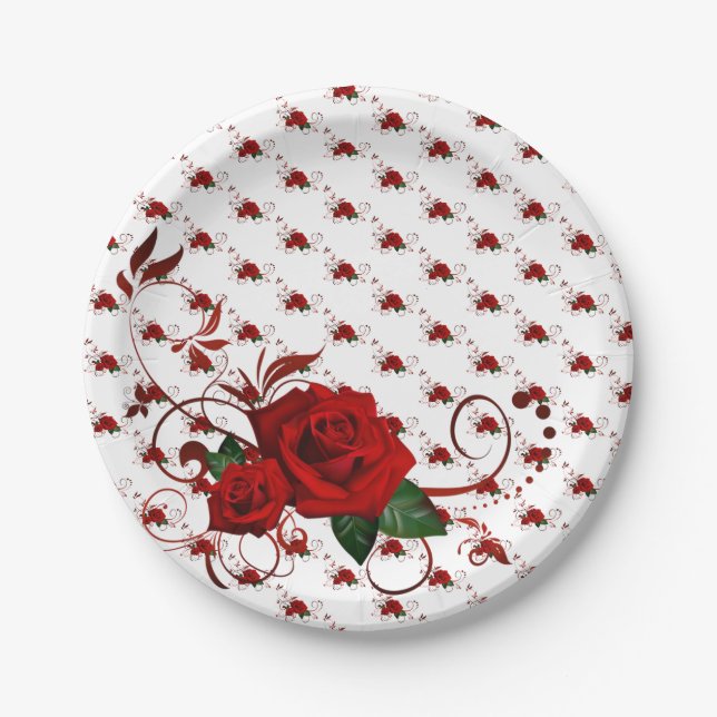 Paper Plates,  Red Rose Floral Paper Plate (Front)