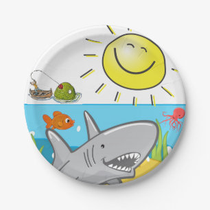 Paper Plates, Shark Octopus Sun Ocean Fish Plate