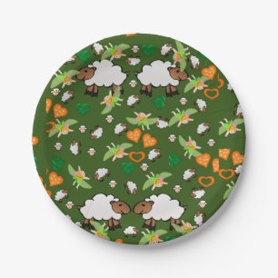Paper Plates, Sheep Fairy Orange Green Hearts Plate
