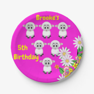 Paper Plates, Sheep Floral 5th Birthday Plate