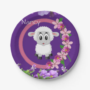 Paper Plates, Sheep Floral Purple Plate