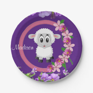 Paper Plates, Sheep Floral Purple Plate