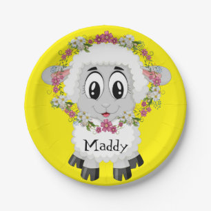 Paper Plates, Sheep Floral Yellow Plate