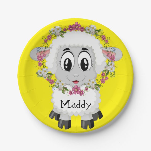 Paper Plates, Sheep Floral Yellow Plate (Front)