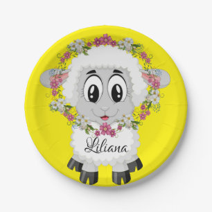 Paper Plates, Sheep Floral Yellow Plate