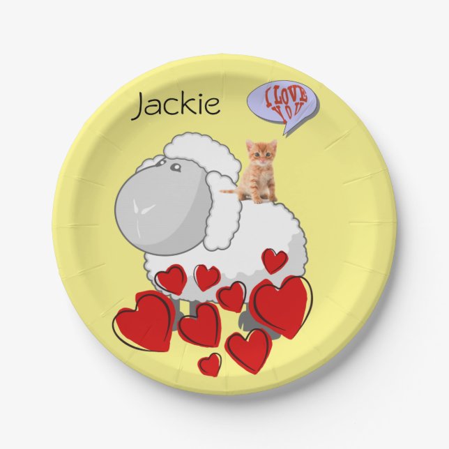 Paper Plates, Sheep Kitten Happy Valentine's Day Plate (Front)