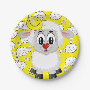 Paper Plates, Sheep Love Sun Clouds Yellow Paper Plate