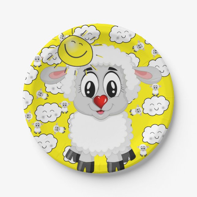 Paper Plates, Sheep Love Sun Clouds Yellow Plate (Front)