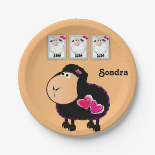 Paper Plates, Sheep Pink Hearts Plate