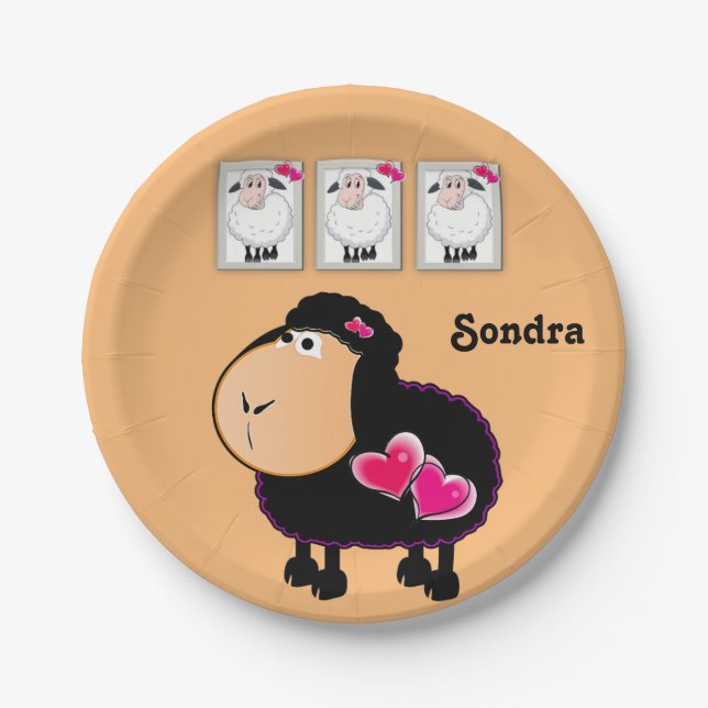 Paper Plates, Sheep Pink Hearts Plate (Front)