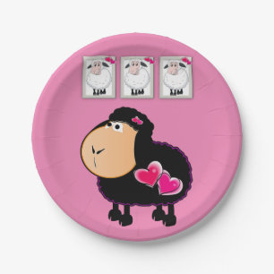 Paper Plates, Sheep Pink Hearts Plate
