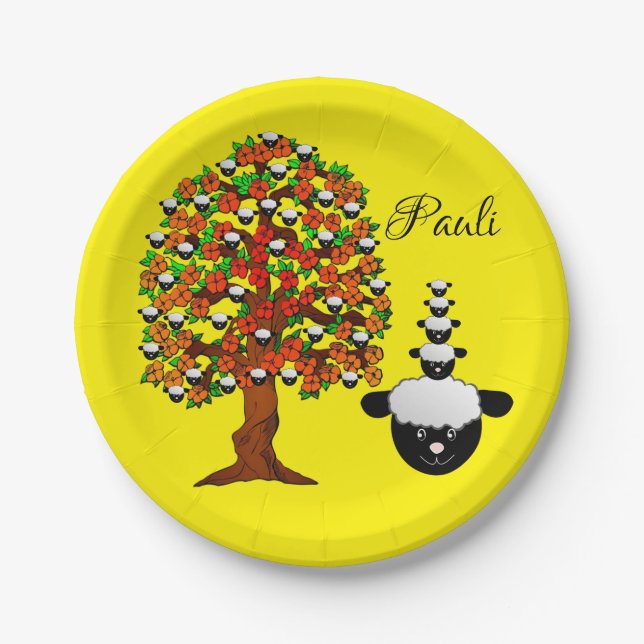 Paper Plates, Sheep Tree Yellow Plate (Front)
