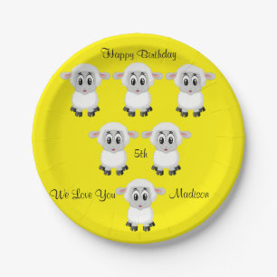 Paper Plates, Sheep Yellow Happy Birthday 5th Plate