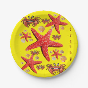 Paper Plates, Starfish Crabs Yellow Crabby Plate