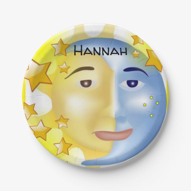 Paper Plates, Sun Moon Yellow Stars Paper Plate (Front)