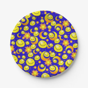Paper Plates, Sun Moon YellowStars Blue Paper Plate