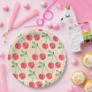 Paper Plates Sweet Red Cherry Delicate Pattern