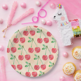 Paper Plates Sweet Red Cherry Delicate Pattern