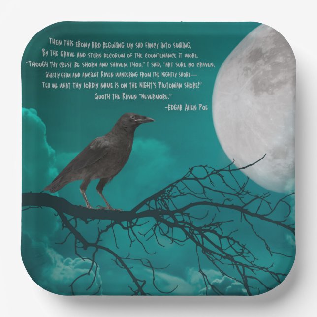 Paper Plates The Raven In Green With Poe Poem (Front)