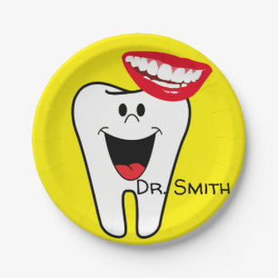 Paper Plates, Tooth Smile Yellow Dentists Plate