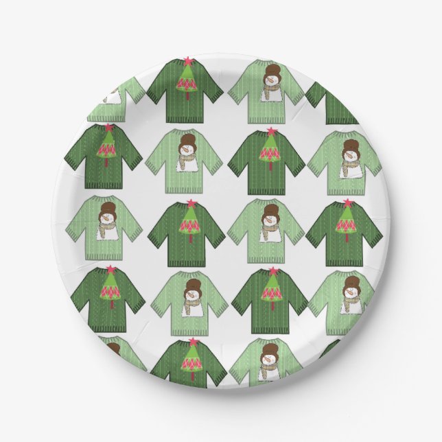 Paper Plates, Ugly Christmas Sweaters Snowman Paper Plate (Front)