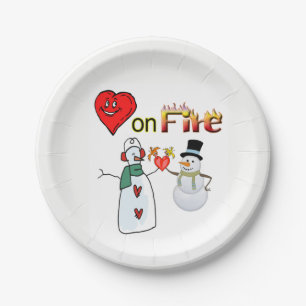 Paper plates Valentine's Heart Fire Snowman 