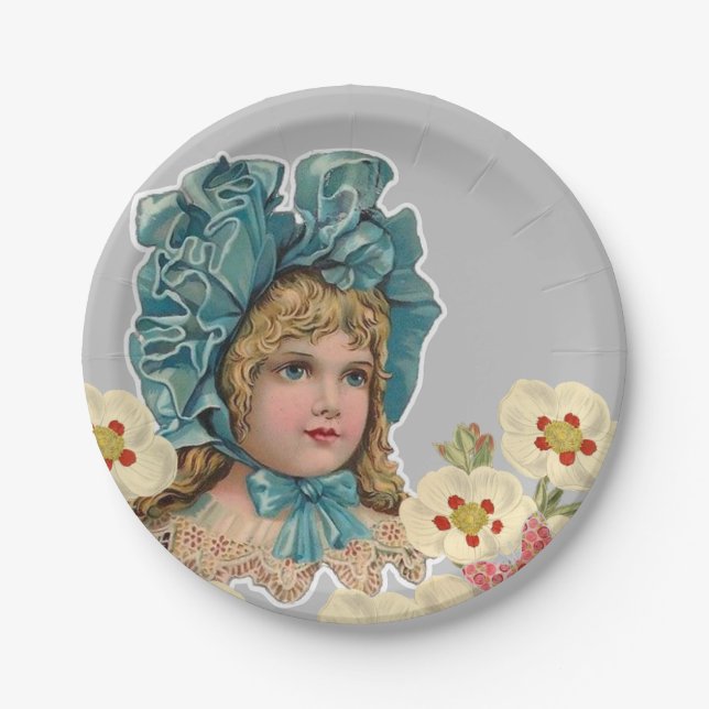 Paper Plates, Vintage Woman Floral Flowers Plate (Front)