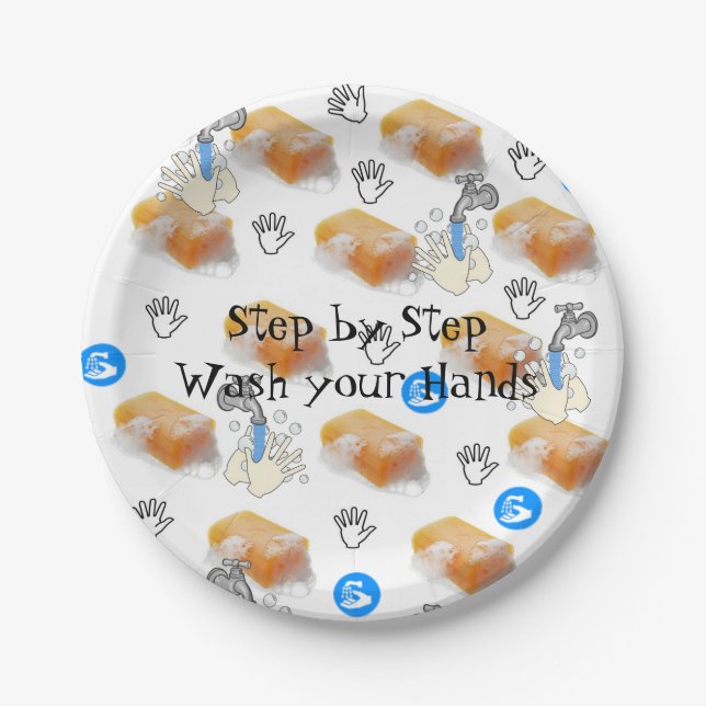 Paper Plates, Wash Your Hands Soap Water Faucet Paper Plate (Front)