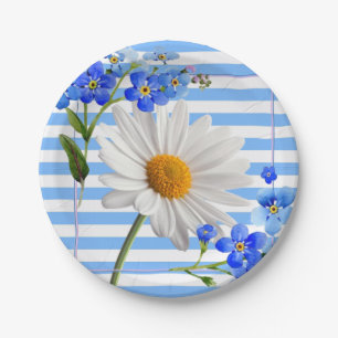 Paper Plates, White Daisy Stripe Floral Flowers Plate