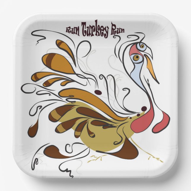 Paper plates with a funny turkey design (Front)