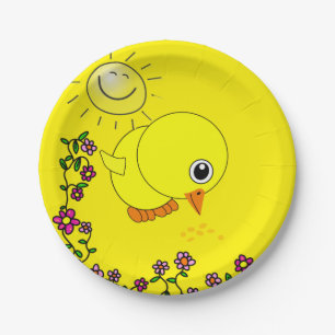Paper Plates, Yellow Chick Sun Floral Plate
