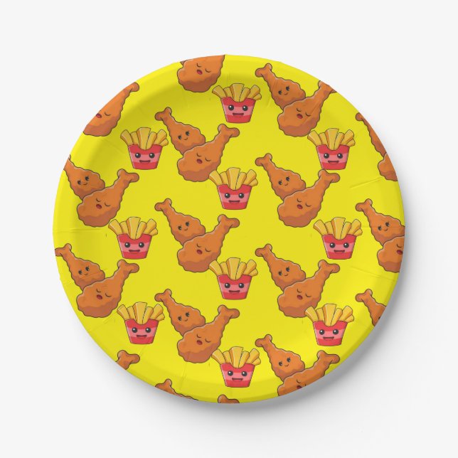 Paper Plates, Yellow French Fries Chicken Plate (Front)