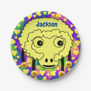 Paper Plates, Yellow Sheep Yellow Hearts Paper Plate