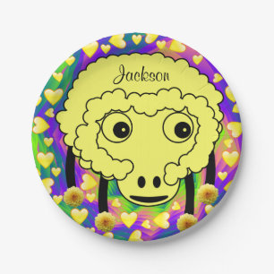 Paper Plates, Yellow Sheep Yellow Hearts Plate