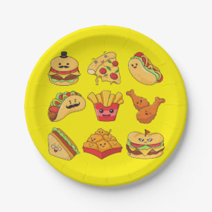 Paper Plates, Yellow Tacos Fries Hotdogs Hamburger Paper Plate