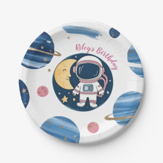 Paper Plato Birthday Astronaut Pink Blue Paper Plate