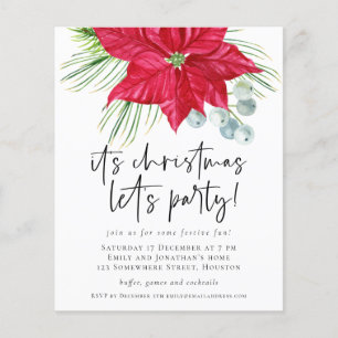 PAPER Poinsettia Christmas Lets Party Invite