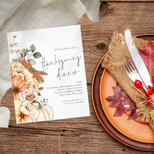 PAPER Pumpkin Floral Thankgiving Dinner Invitation