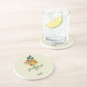 Paper Quilled Flowers Grateful Round Sandstone Coaster