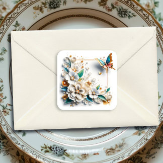 Paper Quilling Flowers Elegant  Square Sticker