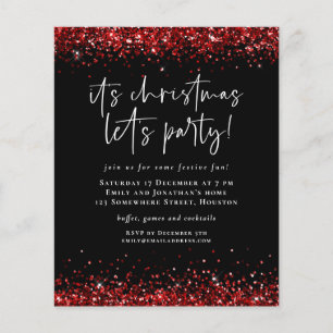 PAPER   Red Glitter Christmas Lets Party Invite