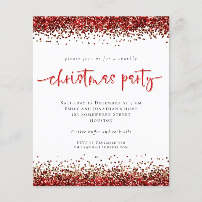 PAPER | Red Gold Glitter Christmas Party Invite (Front)