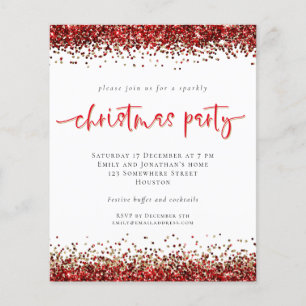 PAPER   Red Gold Glitter Christmas Party Invite