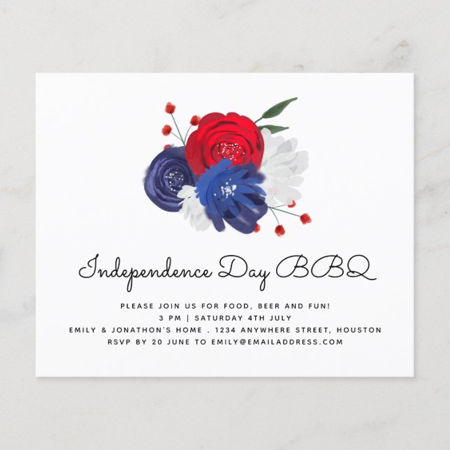 PAPER | Red White Blue Florals 4th July BBQ Invite (Front)